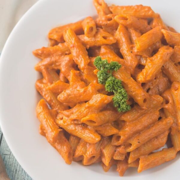 Pasta con crema di peperoni+pane